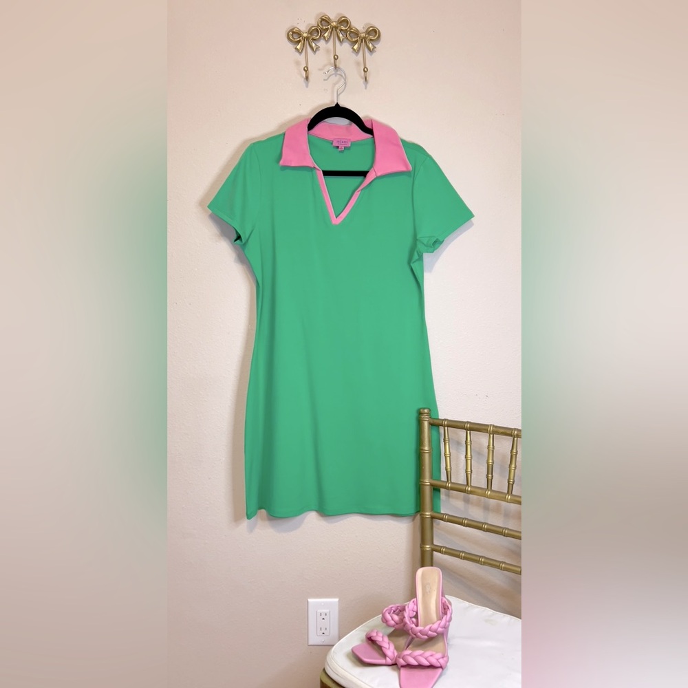 Francesca Green Mini Dress with Pink Collar